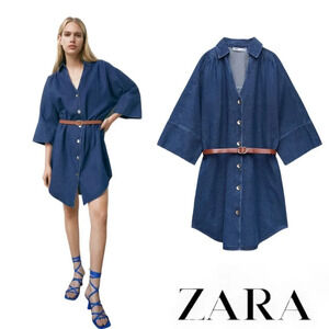 ZARA | Blue | DENIM SHIRT DRESS BELT